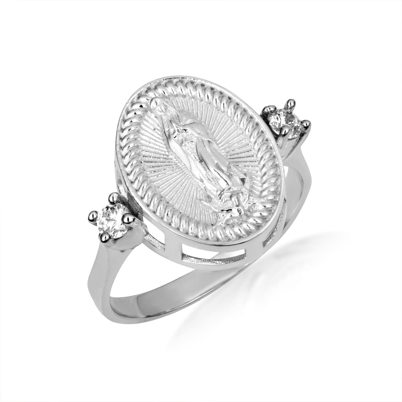 .925 Sterling Silver Our Lady Of Guadalupe Oval Rope Signet Ring / Size ...