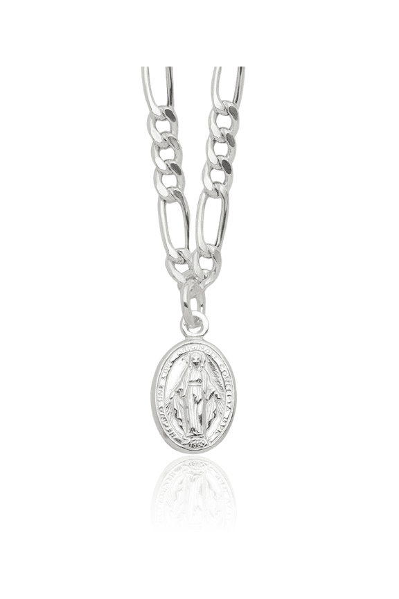925 Sterling Silver Small Our Lady of Grace Miraculous Medal, Virgin Mary Pendant Necklace - 18mm 3/4 inch - Polished Women's