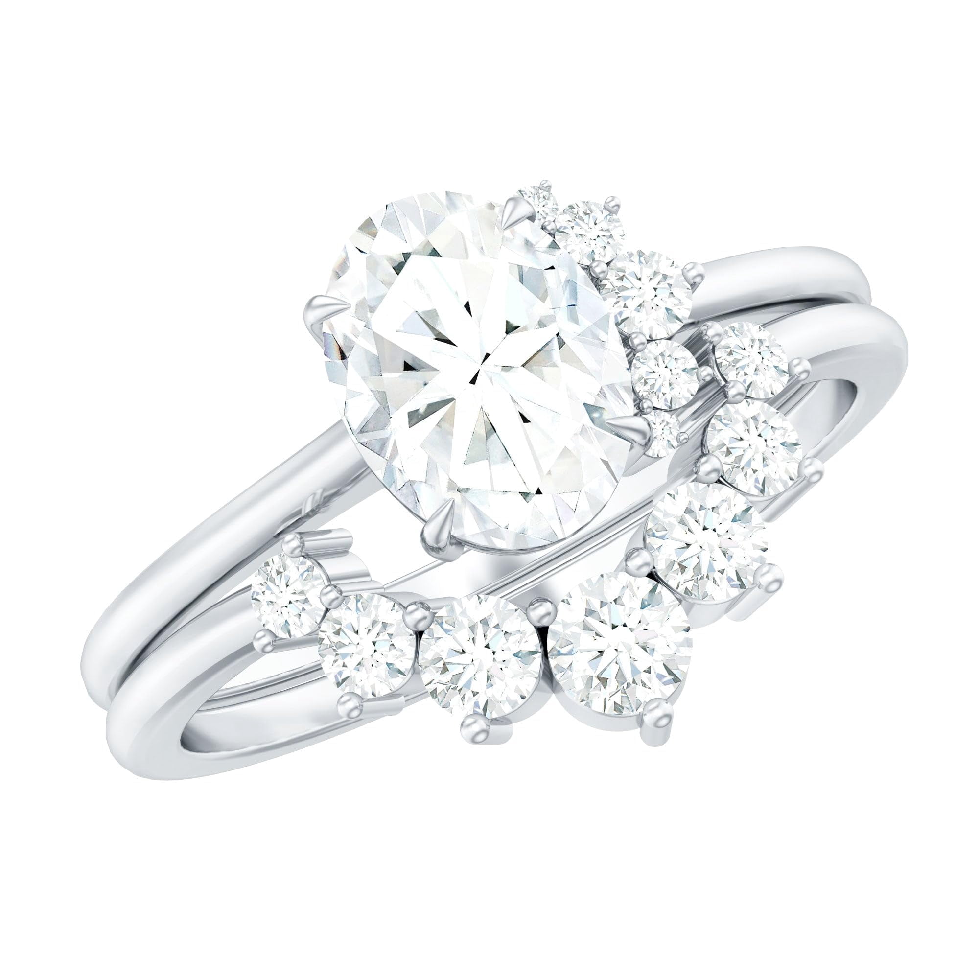 925 Sterling Silver Oval 1.9 Ctw Moissanite Diamond Cluster Style Women ...