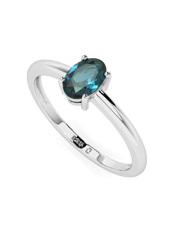 925 Sterling Silver Oval 1 Ctw London Blue Topaz Solitaire Women Wedding Ring,Engagement Ring -Gift For Her_10.5