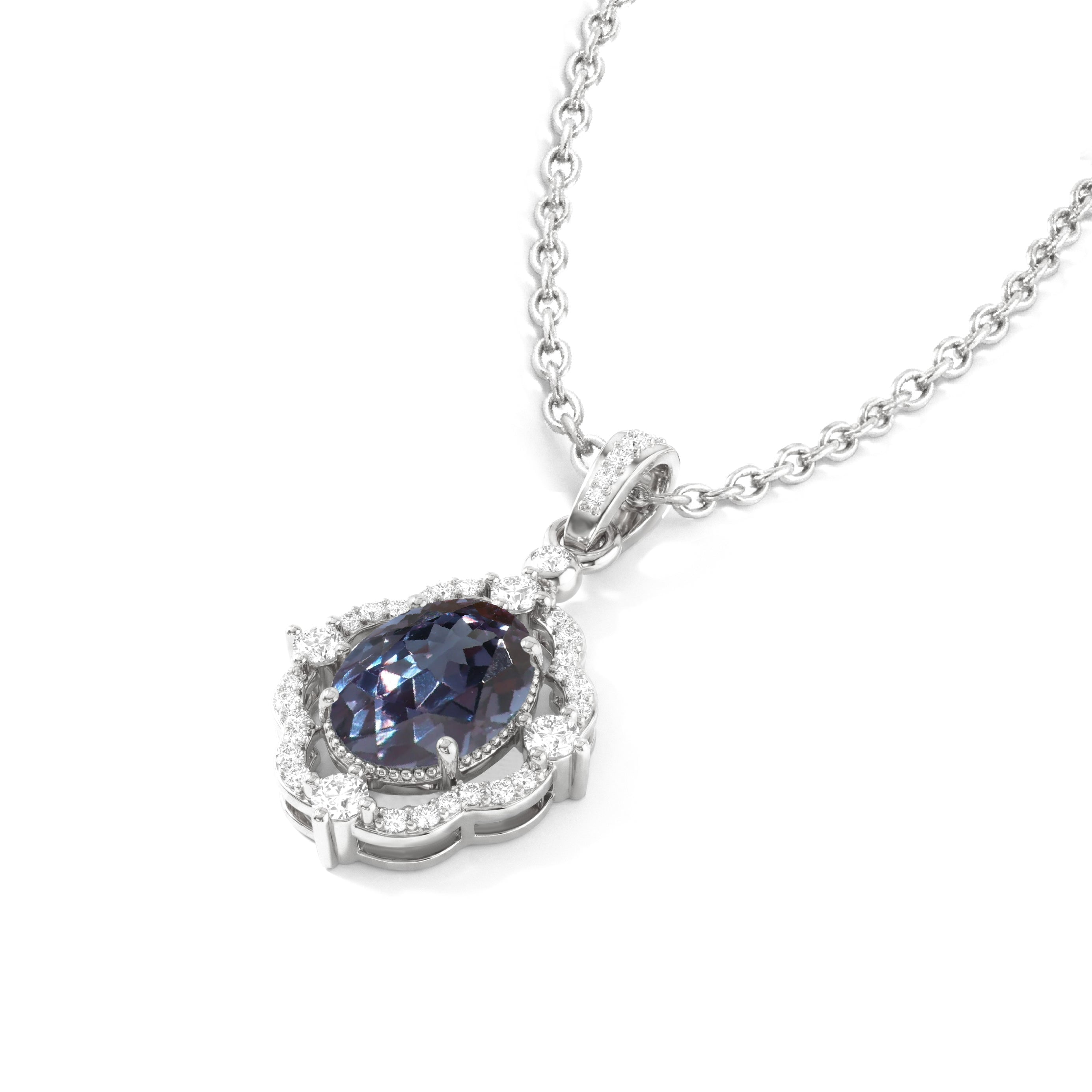 925 Sterling Silver Oval Alexandrite Pendant Necklace Size 16+2