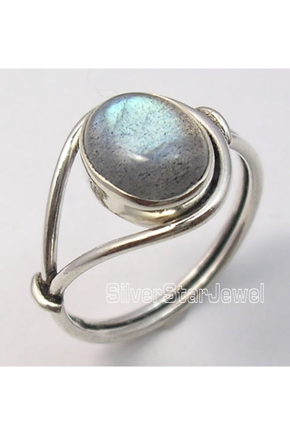 925 Sterling Silver Oval Blue Fire Labradorite Bestseller Ring Size 8 Handmade