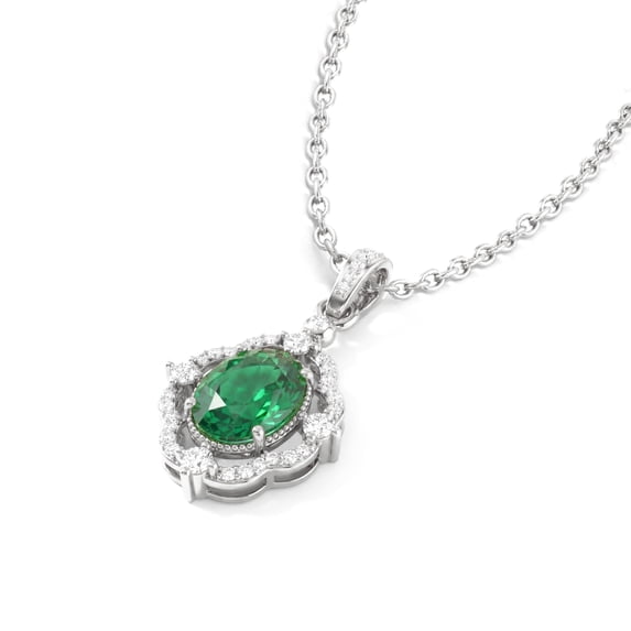 925 Sterling Silver Oval Emerald Pendant Necklace Size 16+2" Chain Necklace Jewelry Gift for Her