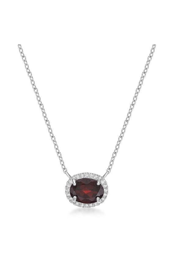 925 Sterling Silver Oval Garnet Necklace With Created White Sapphire Rare Gift