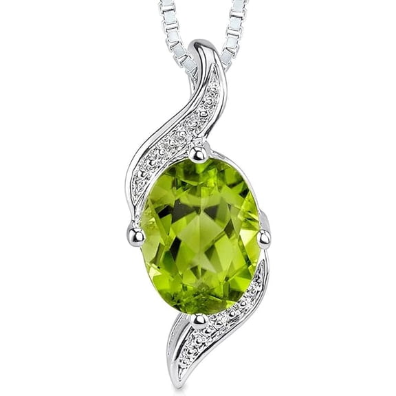 925 Sterling Silver Oval Green Peridot Pendant Necklace For Women (3.05 Cttw, Gemstone Birthstone, Oval 11X9MM)