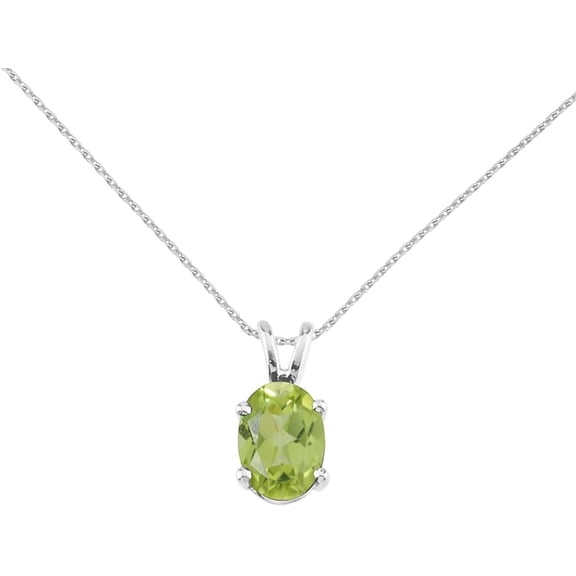 925 Sterling Silver Oval Green Peridot Pendant Necklace For Women (3.05 Cttw, Gemstone Birthstone, Oval 11X9MM)