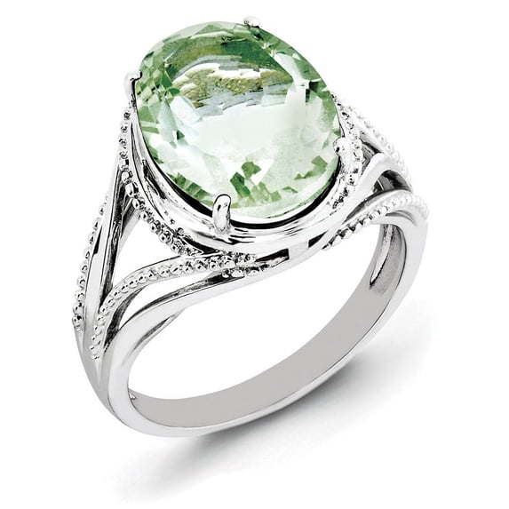 925 Sterling Silver Oval Green Quartz Band Ring Size 7.00 Gemstone Fine Jewelry For Women Gifts For Her
