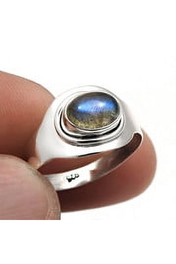925 Sterling Silver Oval Labradorite Gemstone Wedding Cocktail Birthday Ring Size 9