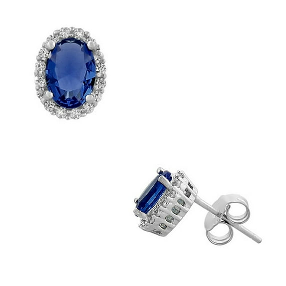 925 Sterling Silver Oval Multicolor White CZ Stud Earrings