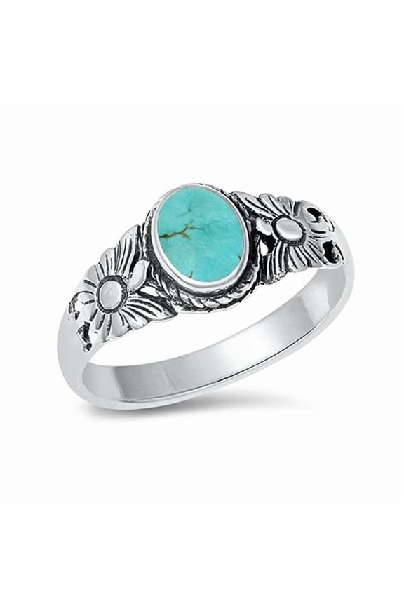 925 Sterling Silver Oval Natural Blue Turquoise Gemstone Filigree Vintage Women Ring, Statement Band Rings