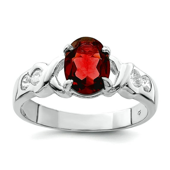 925 Sterling Silver Oval Polished Garnet Ring Size 7 3mm Wide-Ring for Women