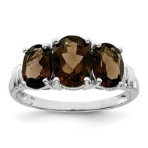 925 Sterling Silver Oval Polished Rhodium 3 Pear Smokey Quartz and Diamond Ring Size 6 Measures 3mm Wide - Ring for Wome