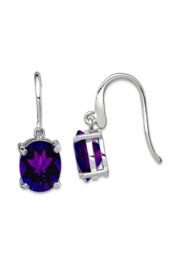925 Sterling Silver Oval Polished Shepherd hook Rhodium Amethyst Wire Earrings 21x7mm Wide Stud Earring for Women