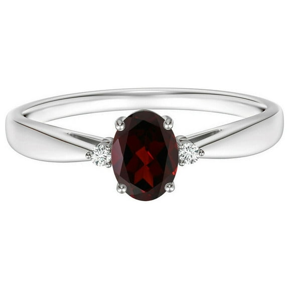 925 Sterling Silver Oval Red Garnet Solitaire Accents Women Engagement Ring (2 CTTW 8X6 MM)