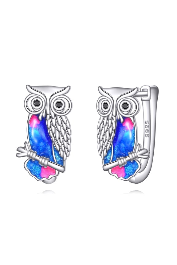 925 Sterling Silver Owl Earrings Hoop Earrings for Women Owl Jewelry Anniversary Birthday