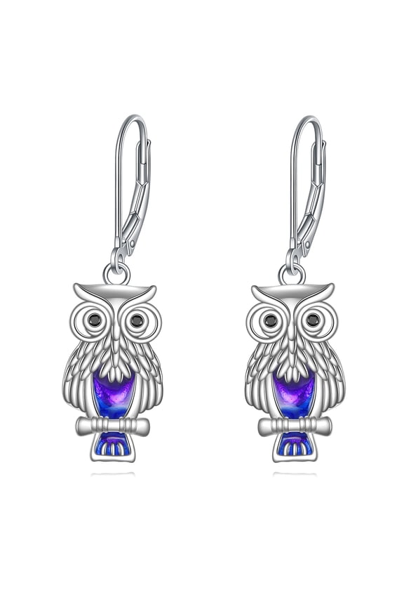 925 Sterling Silver Owl Earrings for Women Owl Dangle Earrings Leverback Jewelry for Women