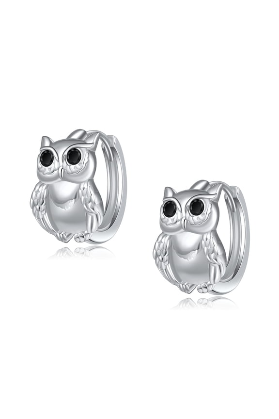 925 Sterling Silver Owl Hoop Earrings Owl Jewelry Presents For Women