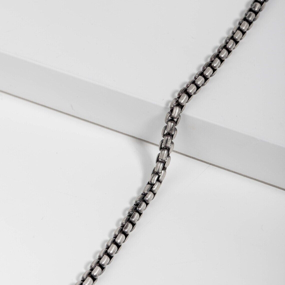 925 Sterling Silver Oxidized 2.6mm Italian Round Box Chain Necklace Italian Made