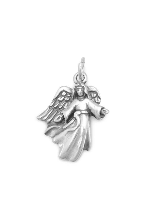 .925 Sterling Silver Oxidized Angel with Open Arms Charm