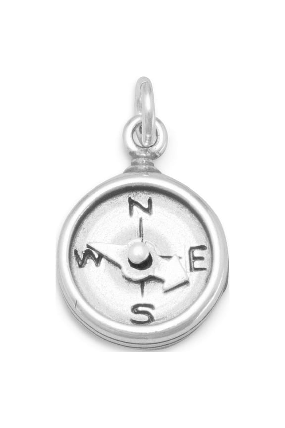.925 Sterling Silver Oxidized Compass Charm