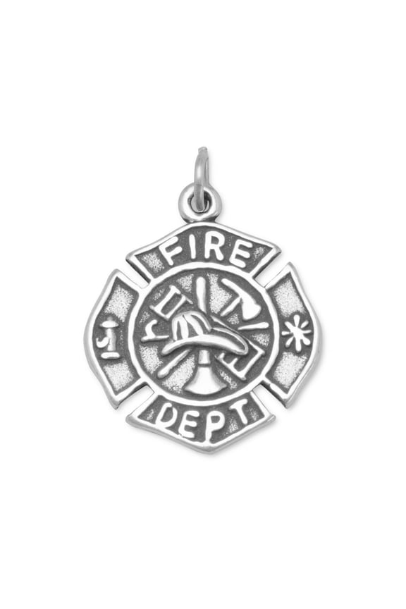 .925 Sterling Silver Oxidized Firefighter Maltese Cross Charm