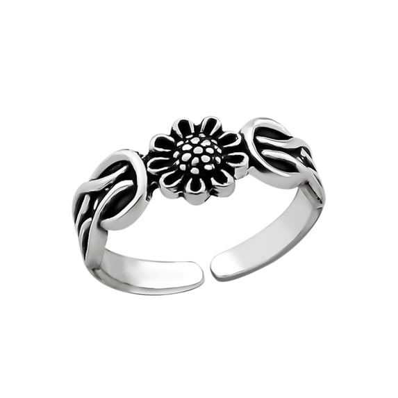 925 Sterling Silver Oxidized Flower Toe Ring