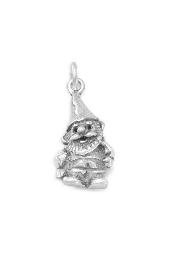 .925 Sterling Silver Oxidized Garden Gnome Charm