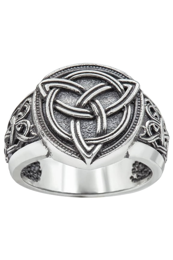.925 Sterling Silver Oxidized Irish Celtic Trinity Knot Triquetra Signet Ring (12)