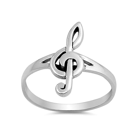 925 Sterling Silver Oxidized Music Note Ring New Treble Clef Women Band Wedding Engagement Ring