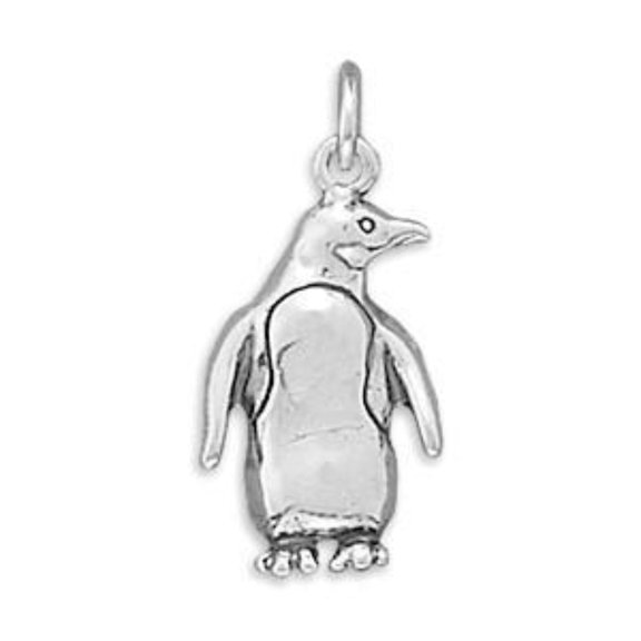 .925 Sterling Silver Oxidized Penguin Charm