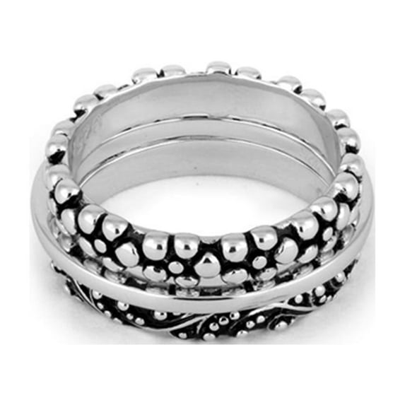 925 Sterling Silver Oxidized Platinum Plated 3 Set Bali Design Women Valentines Day Gifts Ring