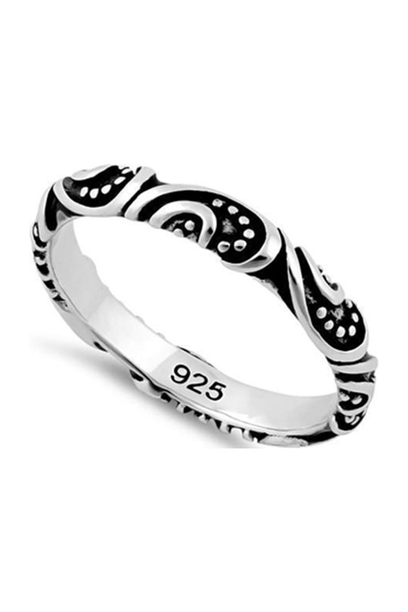 925 Sterling Silver Oxidized Platinum Plated Bali Band Women Valentines Day Gifts Ring