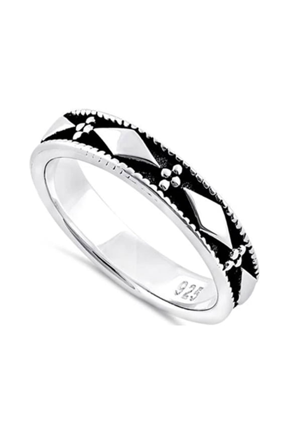 925 Sterling Silver Oxidized Platinum Plated Bead Box Stackable Women Valentines Day Gifts Ring