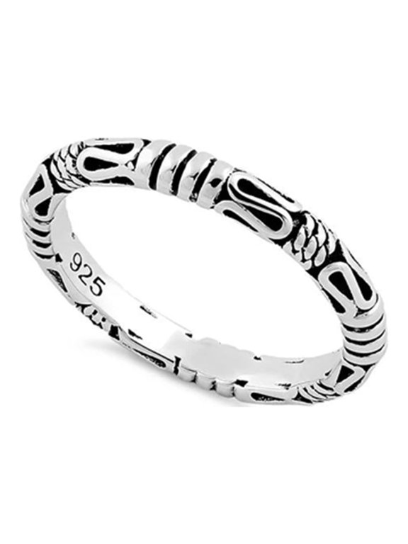 925 Sterling Silver Oxidized Platinum Plated Byzantine Band Women Valentines Day Gifts Ring