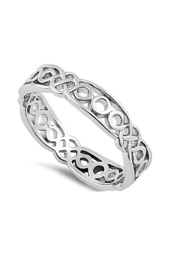 925 Sterling Silver Oxidized Platinum Plated Celtic Style Eternity Women Valentines Day Gifts Ring