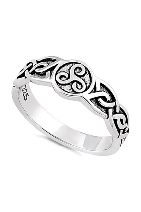 925 Sterling Silver Oxidized Platinum Plated Celtic Triskelion Women Valentines Day Gifts Ring