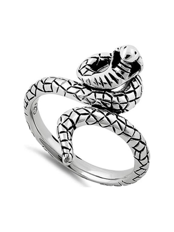 925 Sterling Silver Oxidized Platinum Plated Cobra Snake Women Valentines Day Gifts Ring
