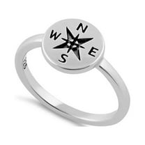 925 Sterling Silver Oxidized Platinum Plated Compass Women Valentines Day Gifts Ring