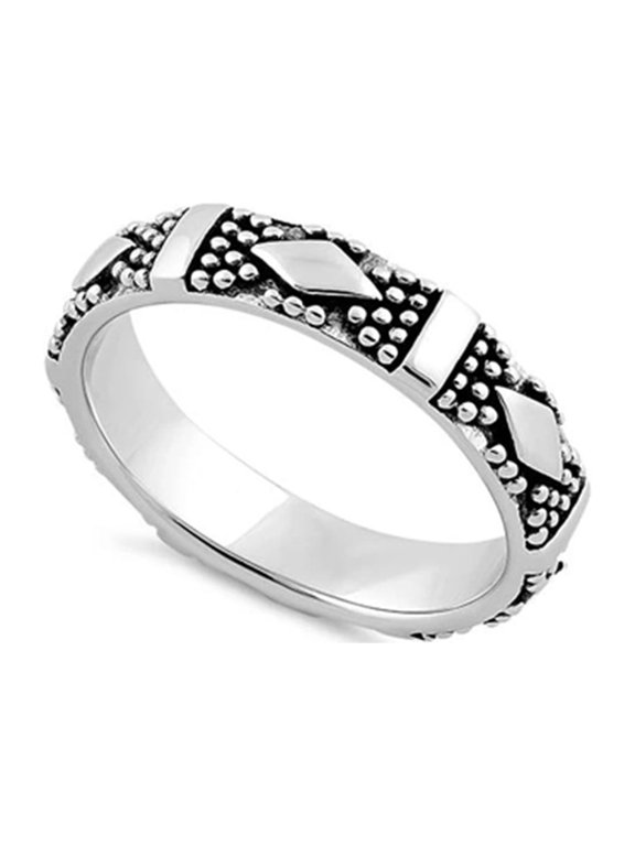 925 Sterling Silver Oxidized Platinum Plated Diamond Pebbles Band Women Valentines Day Gifts Ring