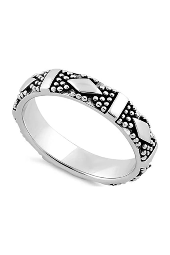925 Sterling Silver Oxidized Platinum Plated Diamond Pebbles Band Women Valentines Day Gifts Ring