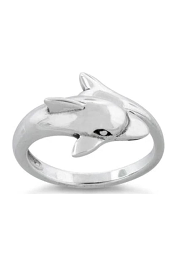 925 Sterling Silver Oxidized Platinum Plated Dolphin Women Valentines Day Gifts Ring
