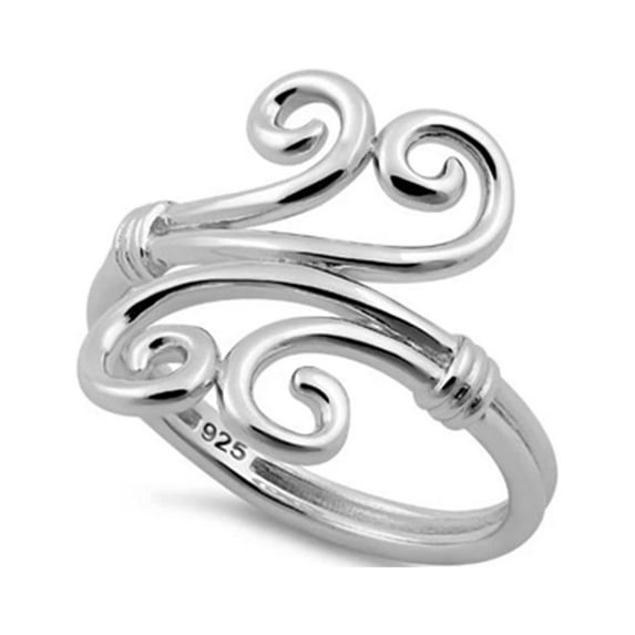 925 Sterling Silver Oxidized Platinum Plated Double Twin Swirl Women Valentines Day Gifts Ring