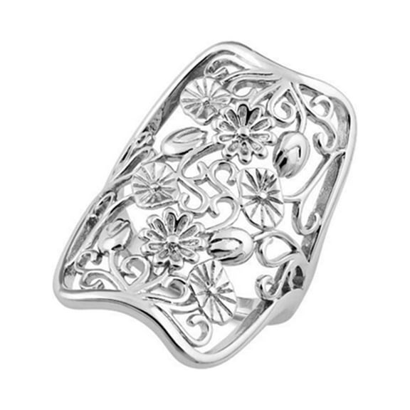 925 Sterling Silver Oxidized Platinum Plated Extravagant Flowers Valentines Day Gifts Ring