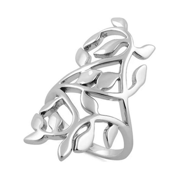 925 Sterling Silver Oxidized Platinum Plated Extravagant Leaves Women Valentines Day Gifts Ring