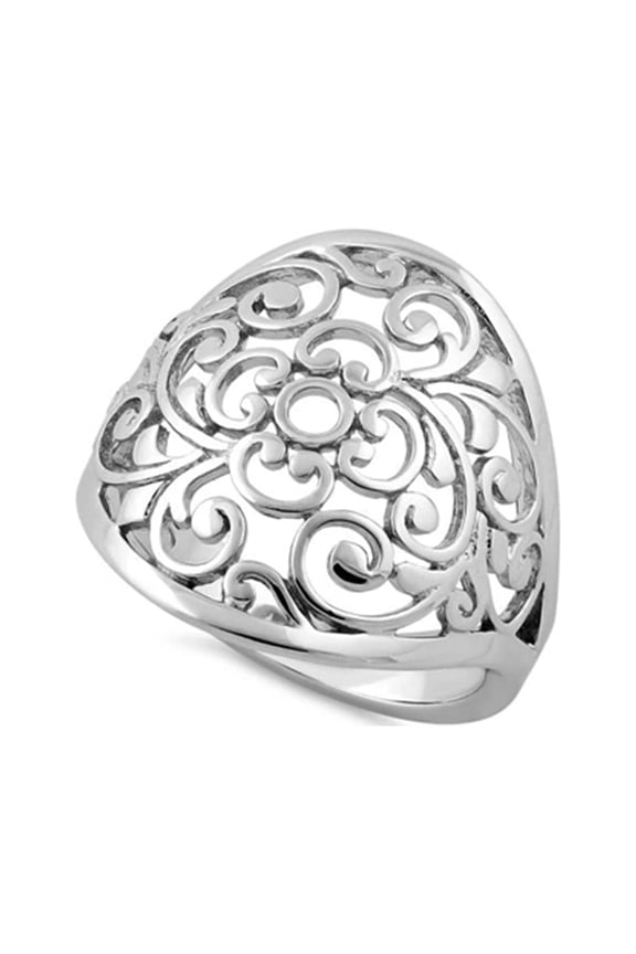 925 Sterling Silver Oxidized Platinum Plated Filigree Flower Caged Women Valentines Day Gifts Ring