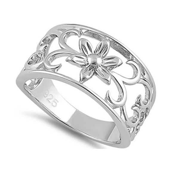 925 Sterling Silver Oxidized Platinum Plated Flower Hearts Women Women Valentines Day Gifts Ring