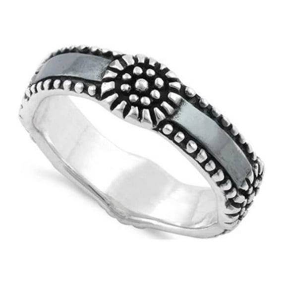 925 Sterling Silver Oxidized Platinum Plated Flower Oxidized Band Women Valentines Day Gifts Ring