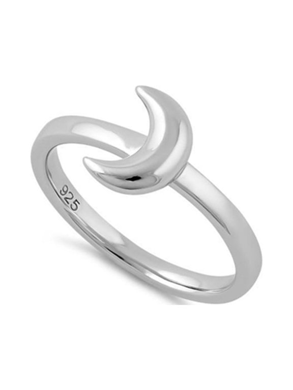 925 Sterling Silver Oxidized Platinum Plated Half Moon Women Valentines Day Gifts Ring