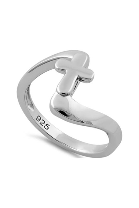 925 Sterling Silver Oxidized Platinum Plated High Polish Cross Women Valentines Day Gifts Ring