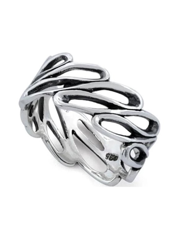 925 Sterling Silver Oxidized Platinum Plated Infinite Wave Women Valentines Day Gifts Ring
